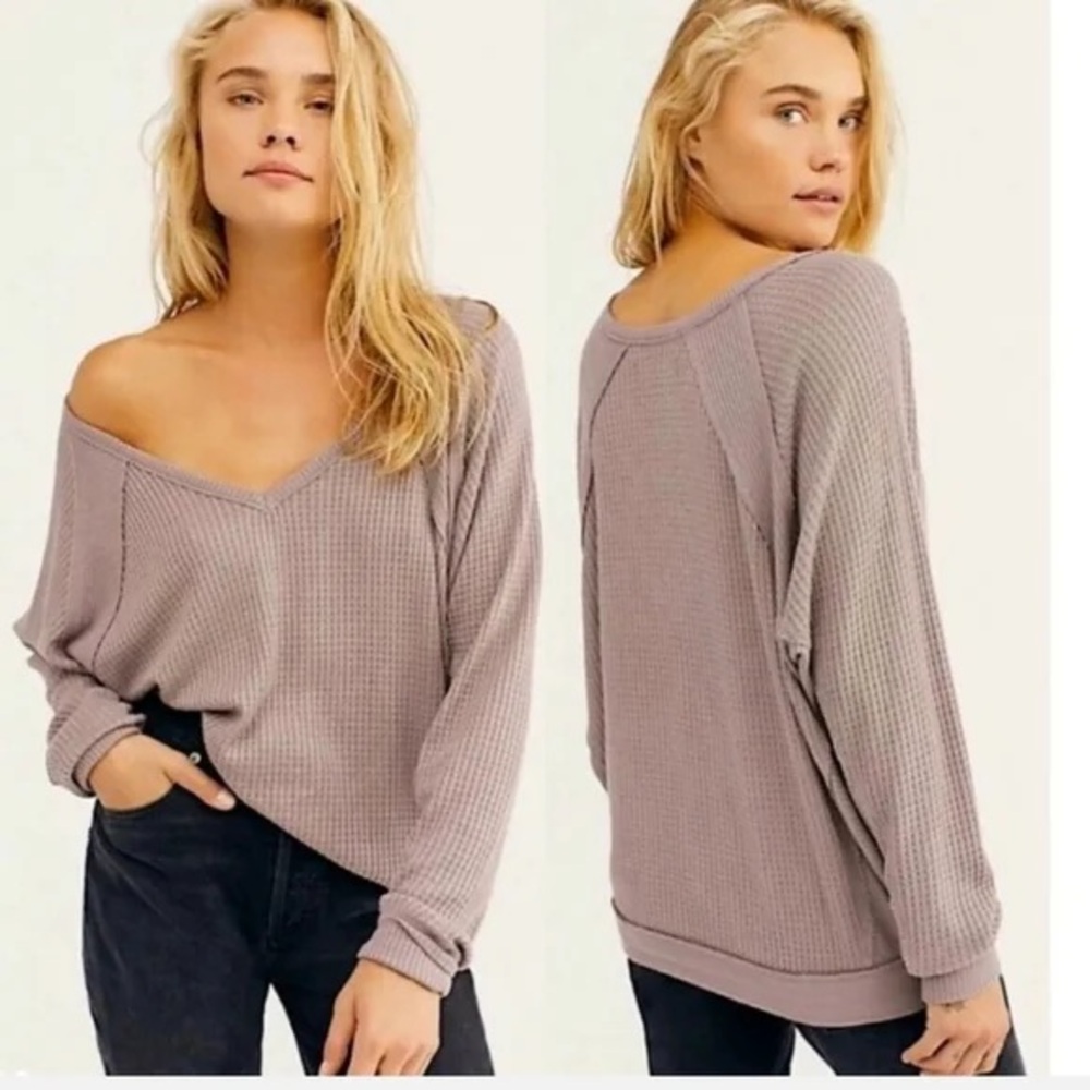 Free People Oversized V-neck Purple Santa Clara Thermal Top We The Free
